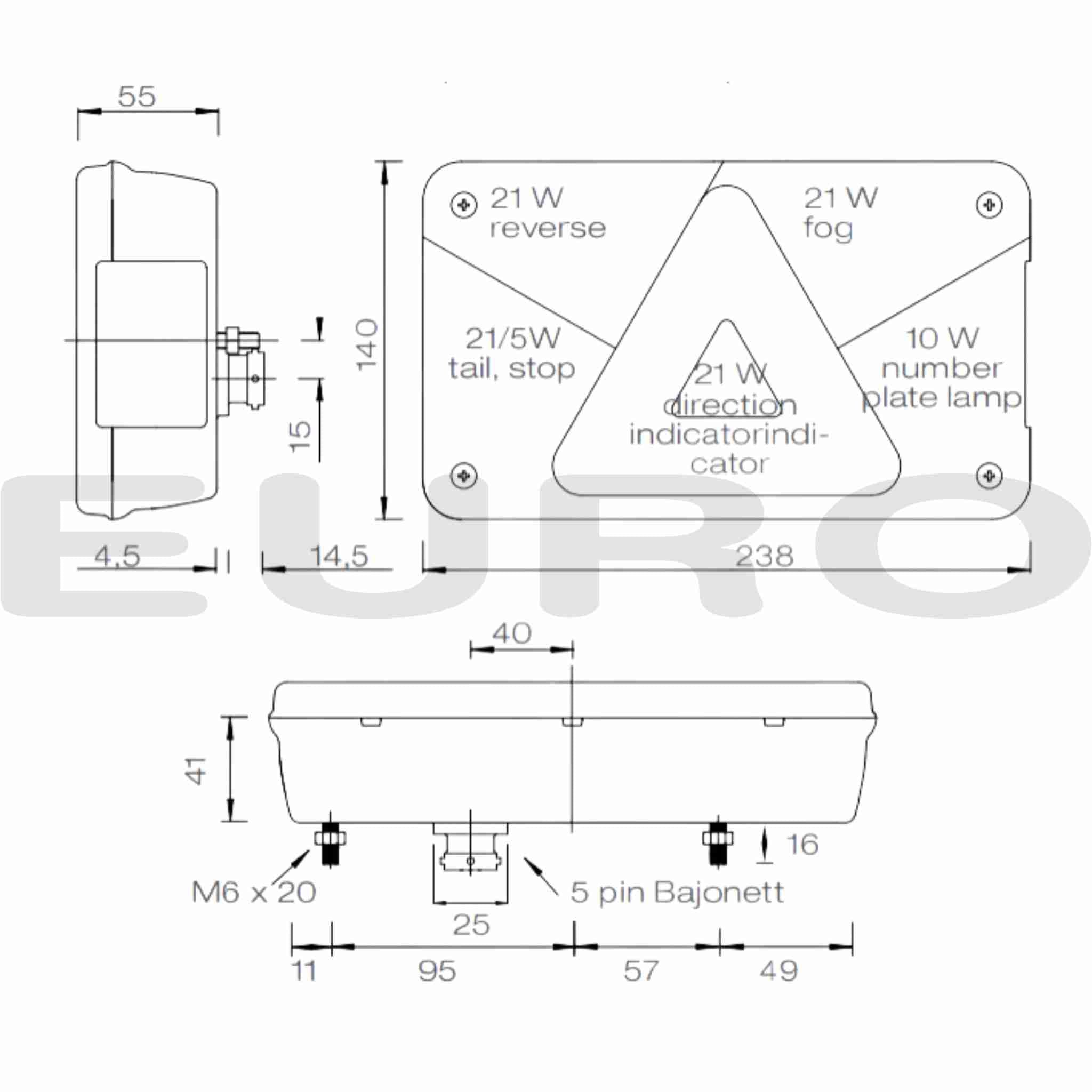 TZ000228 Trailer Aspöck Aspock Lygtesæt 450 cm Baglygte MultiPoint 5 V 24-8500-007 24-8710-007 Euro Trailer