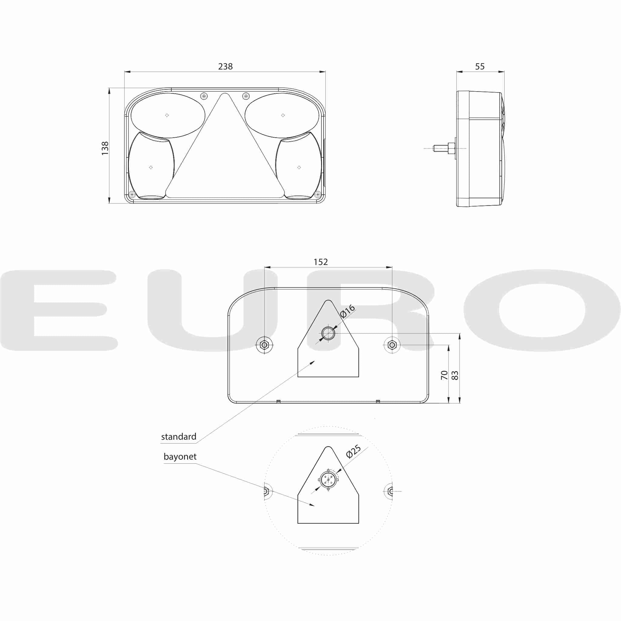 TZ000187 Trailer Euro 220 Baglygte Venstre Komplet Fristom 13-Pol Original